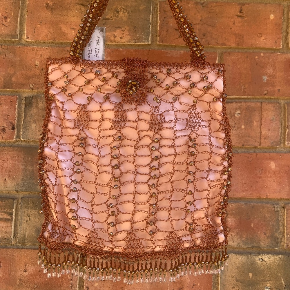 Crocheted Metal Copper Beaded Evening Hand Bag